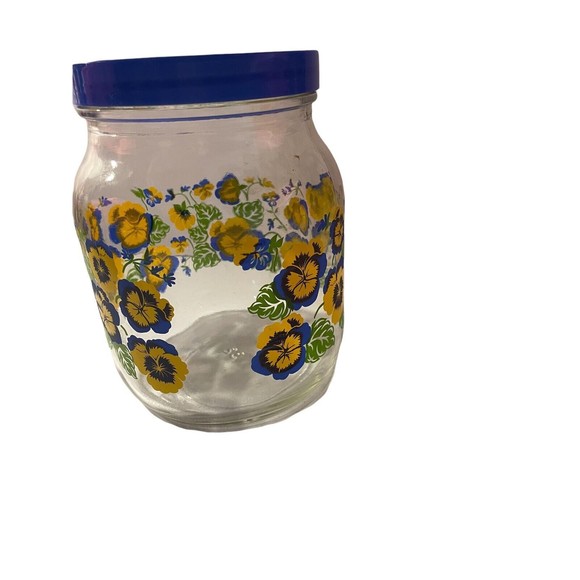 Vintage Pansies Flower Glass Jar Canister Retro, Glass Wide Mouth - Picture 3 of 6